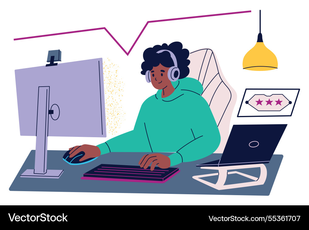 Gamer playing computer game Vector Image