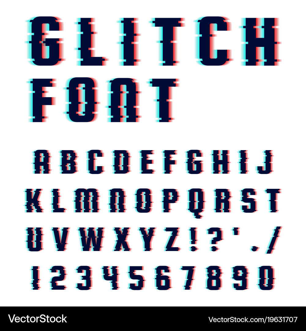 Glitch Font Set - Error Effect vector image