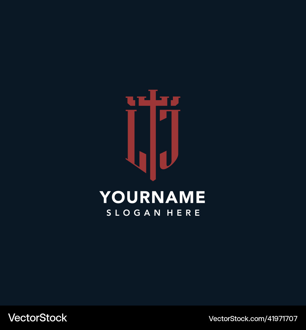 Lj initial monogram logos with sword and shield Lj initial monogram logos with sword and shield Vector Image
