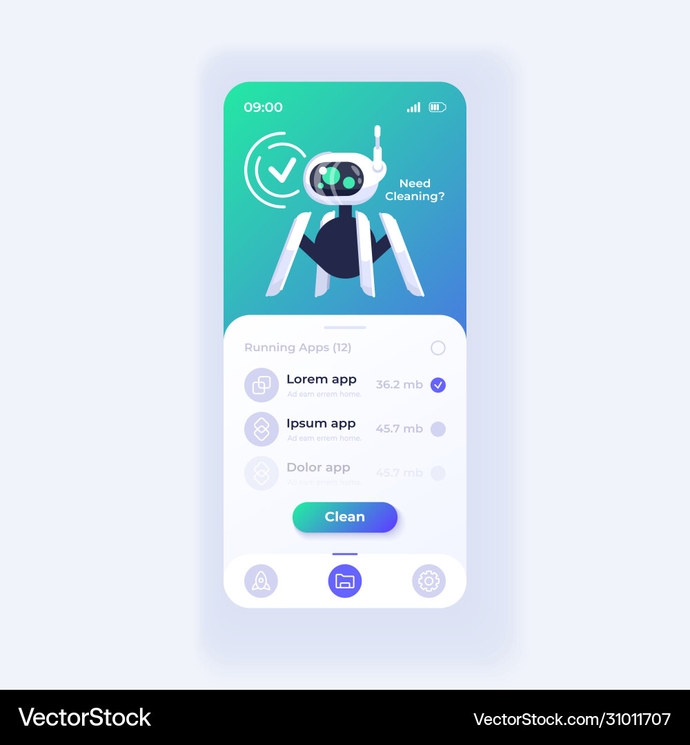 Memory cleaner application smartphone interface Vector Image