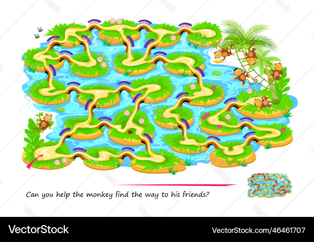 Monkey Maze Puzzle - Find the Path! vector image