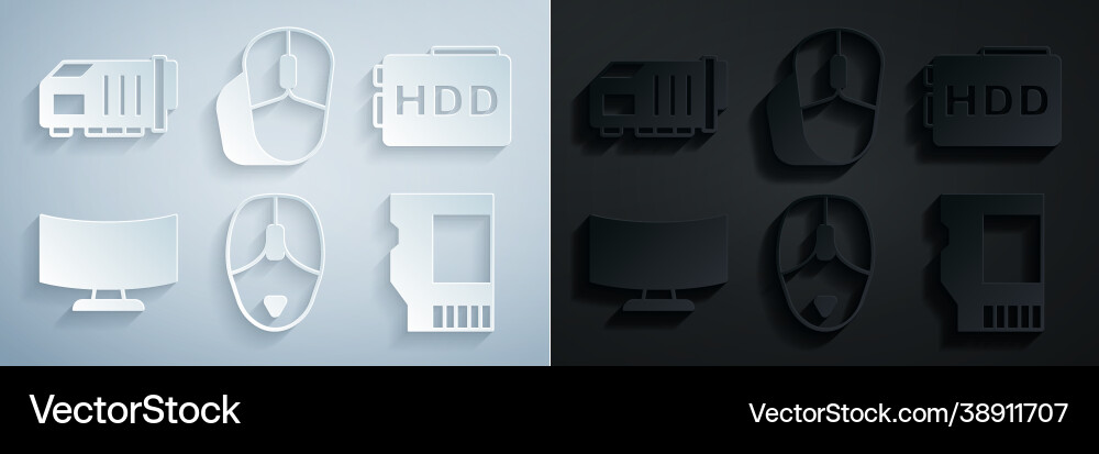Set computer mouse hard disk drive hdd monitor Vector Image