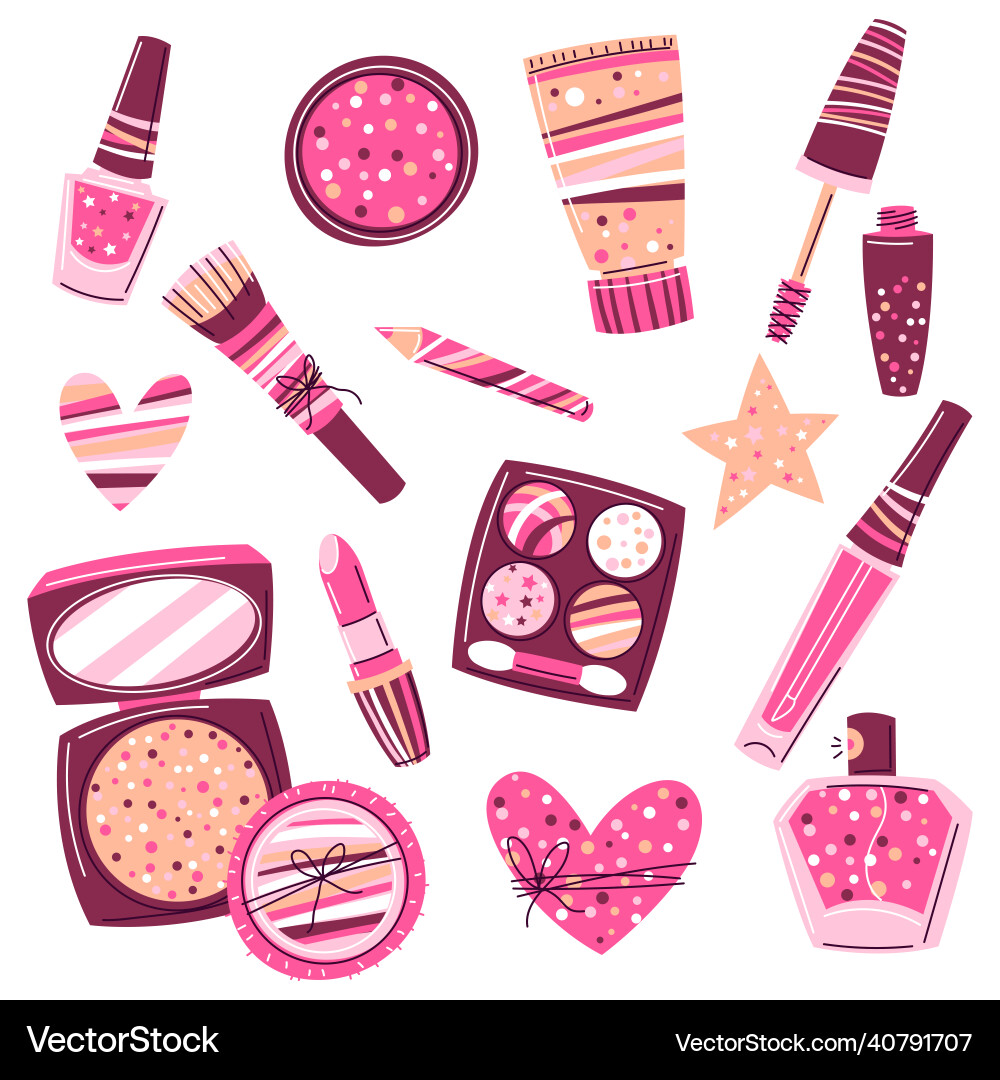 Set of cosmetics for skincare and makeup Set of cosmetics for skincare and makeup vector image
