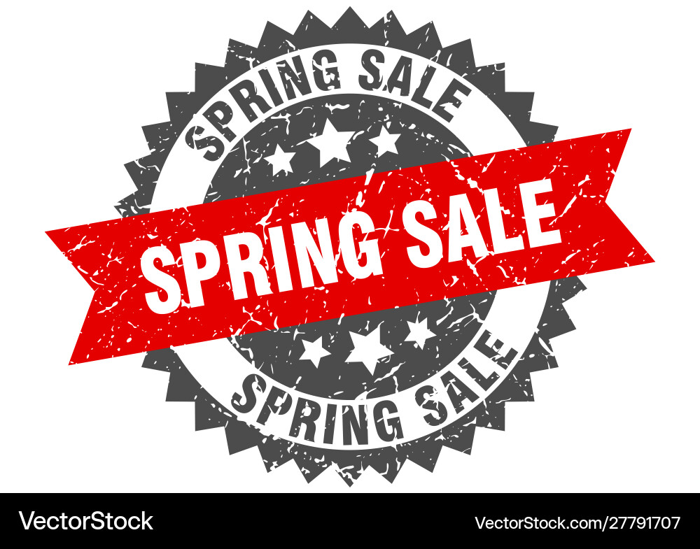 Spring sale grunge stamp with red band Vector Image