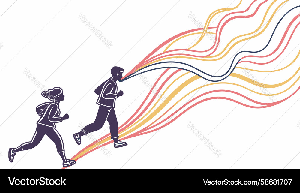 Two runners with abstract dynamic trails design Vector Image