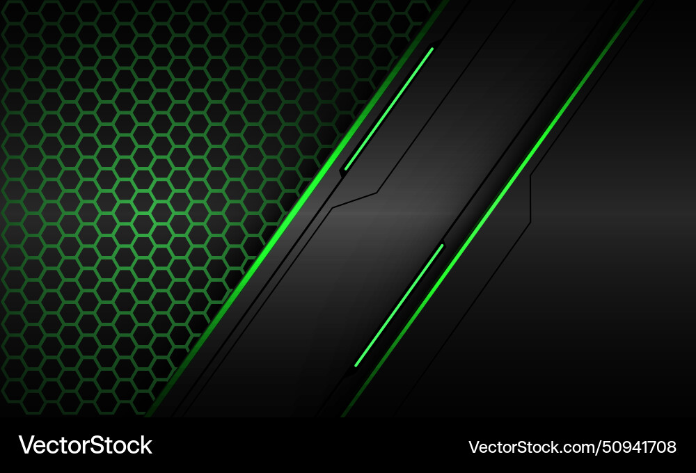 Abstract green light hexagon mesh dark grey Vector Image