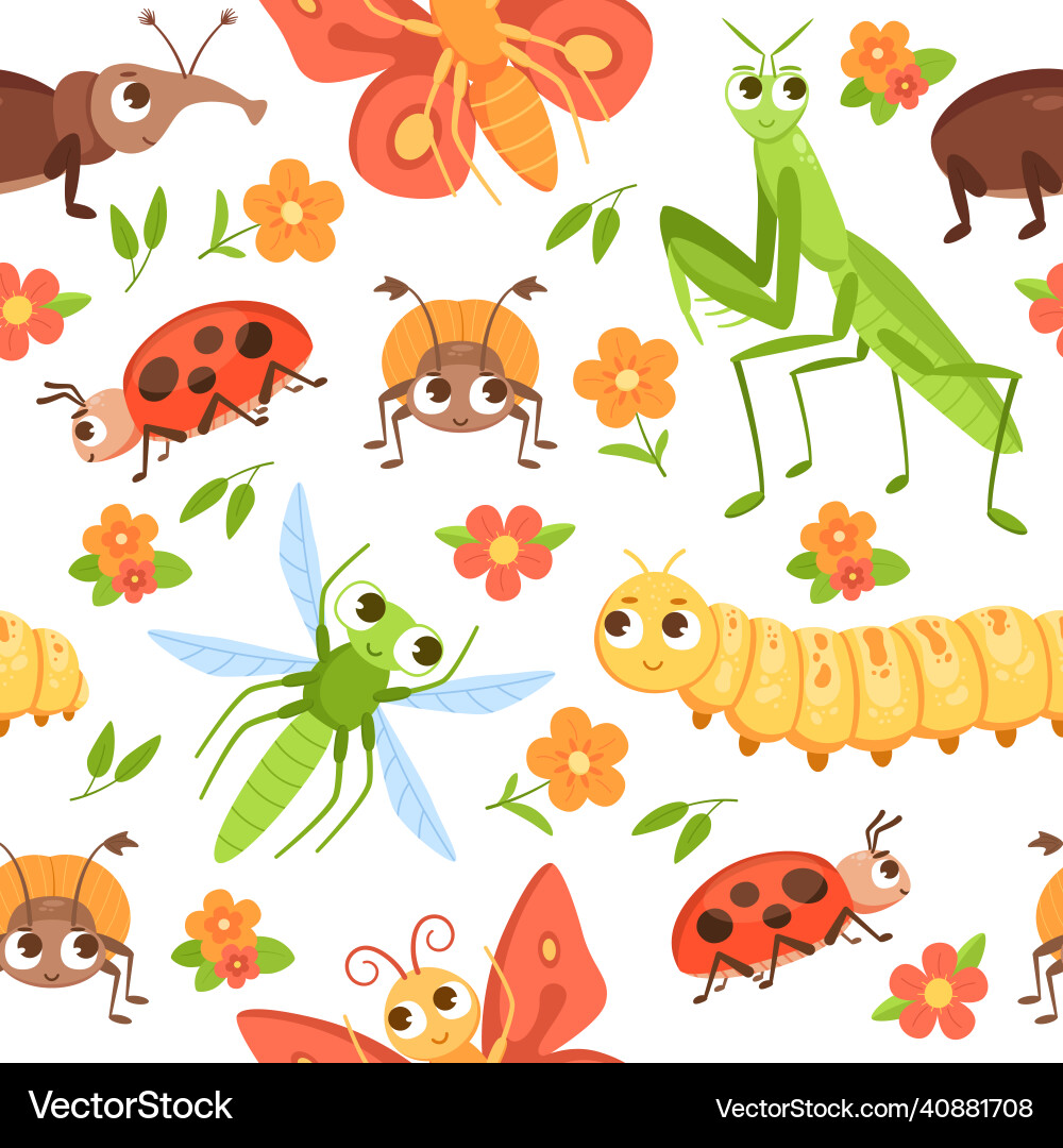 Cartoon bug pattern seamless print with insect Cartoon bug pattern seamless print with insect vector image