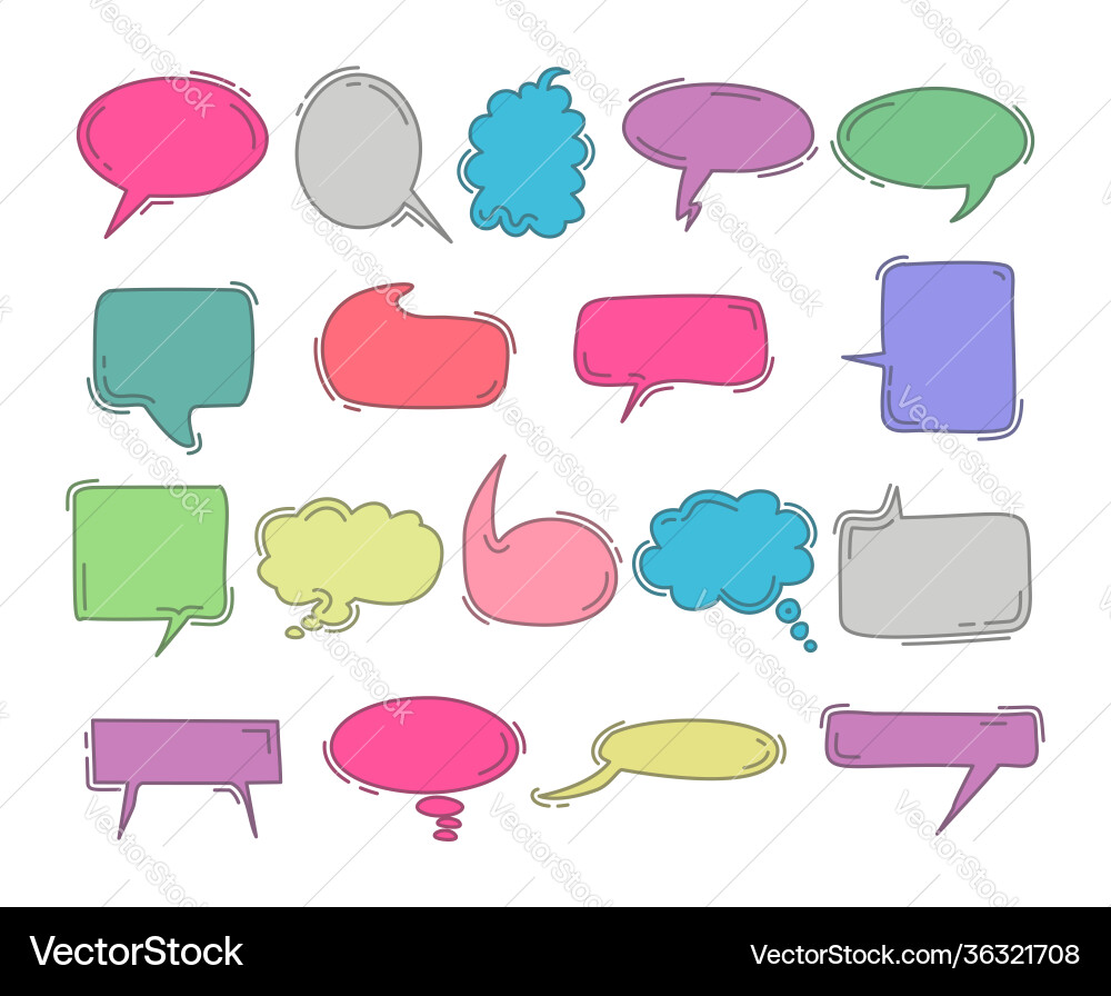 Chat bubble doodle colorful drawing element set Vector Image