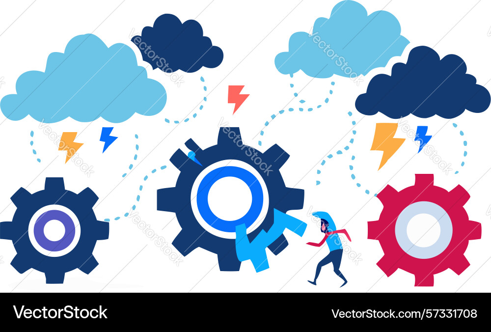 Cloud computing gears connected by abstract vector image