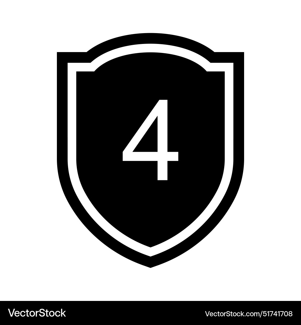 Design icon of the number 4 in a shield Vector Image