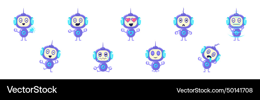 Funny robot character engaged in different Funny robot character engaged in different vector image