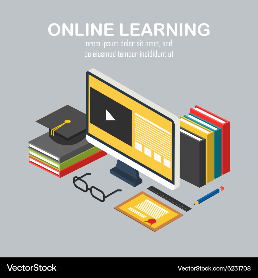 Isometric linear of e-learning vector image