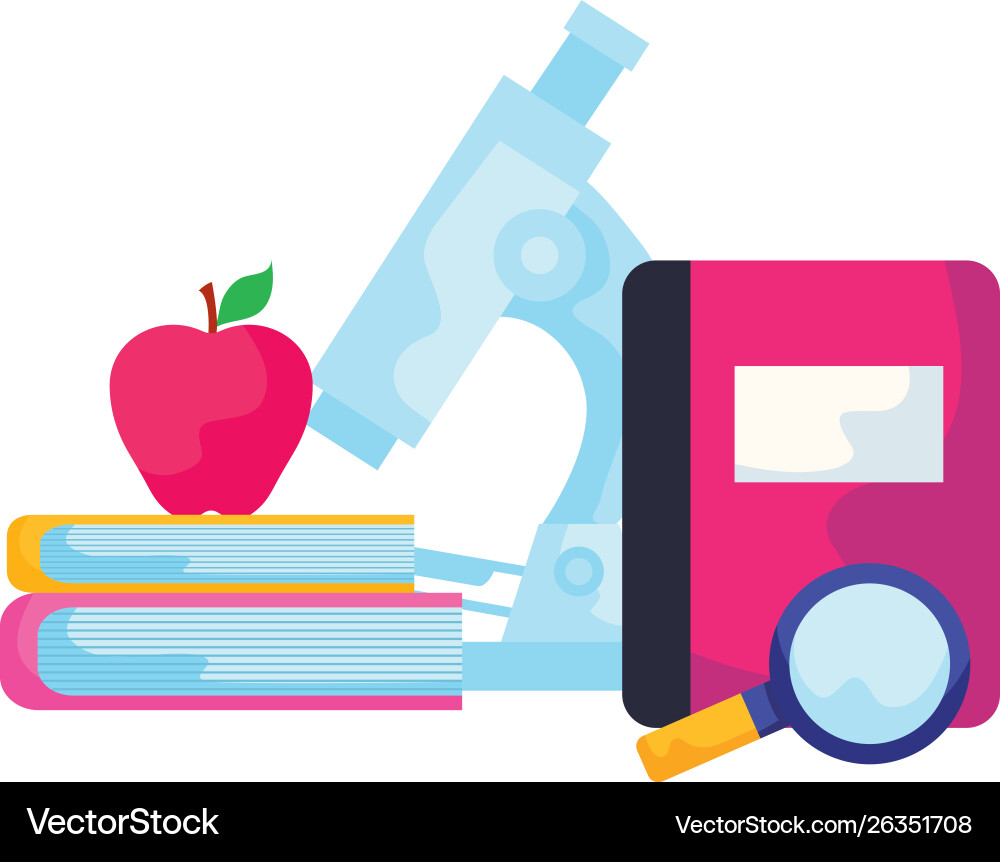 Library books with microscope laboratory and icons Library books with microscope laboratory and icons vector image