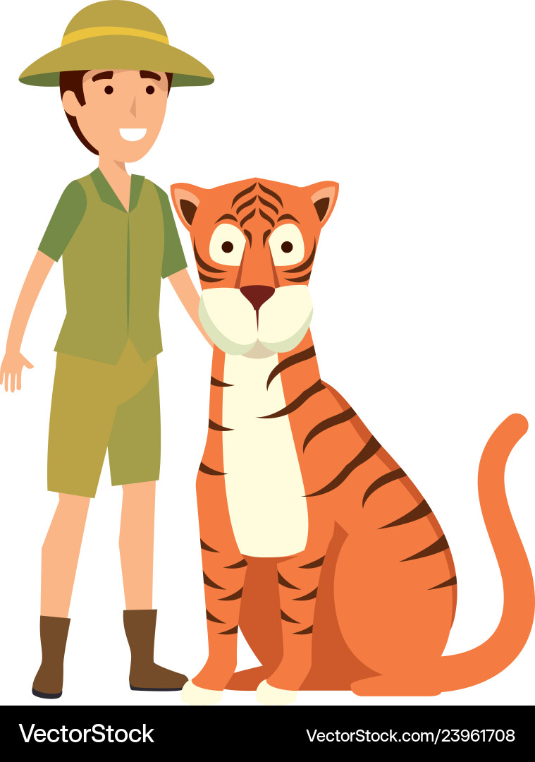 Man worker of zoo with tiger vector image