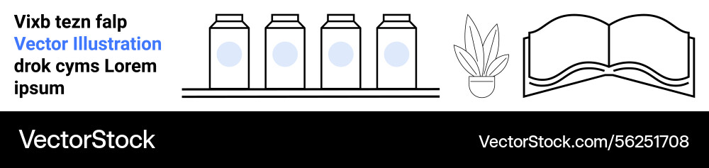 Minimal shelf with jars open book and potted Minimal shelf with jars open book and potted vector image