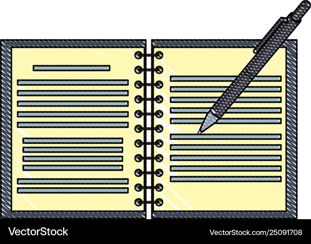 Notebook open with magnifying glass scribble vector image