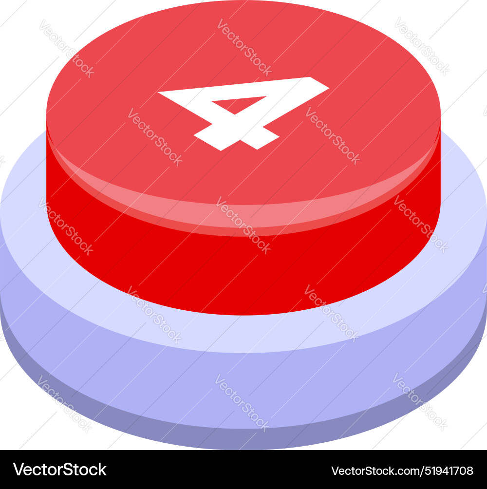 Red keyboard button with number four showing Red keyboard button with number four showing Vector Image