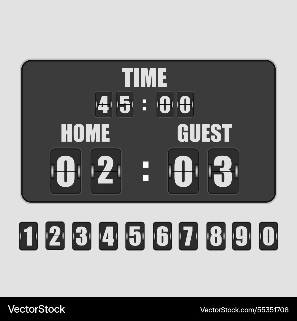 Scoreboard with flip numbers displaying time vector image