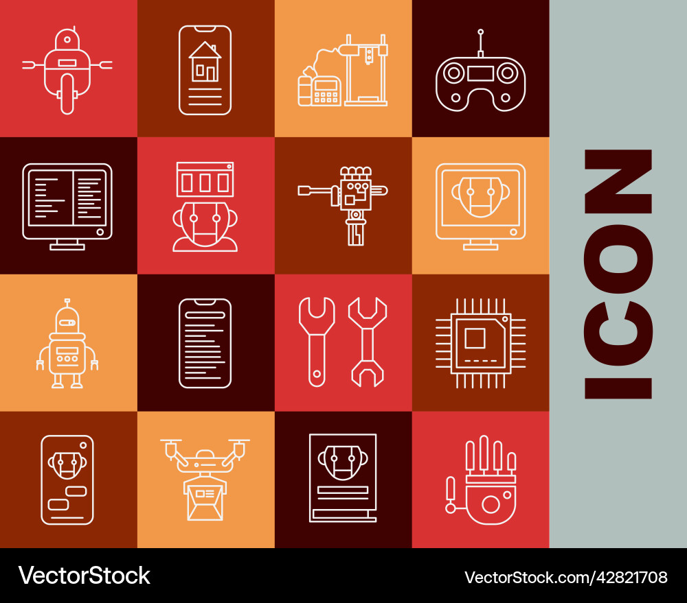 Set line mechanical robot hand processor Set line mechanical robot hand processor vector image