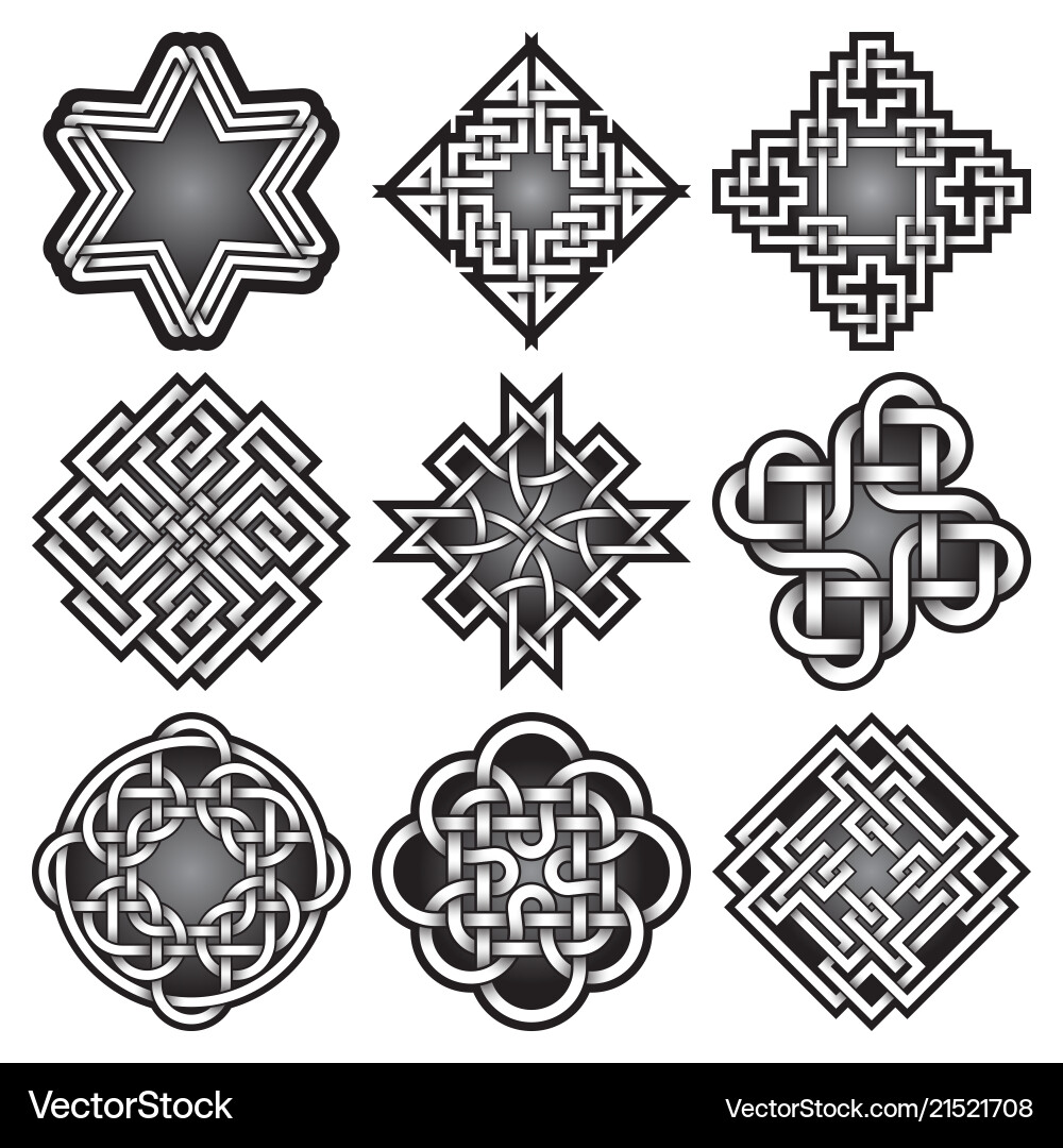 Set of logo symbols in celtic knots style Set of logo symbols in celtic knots style Vector Image