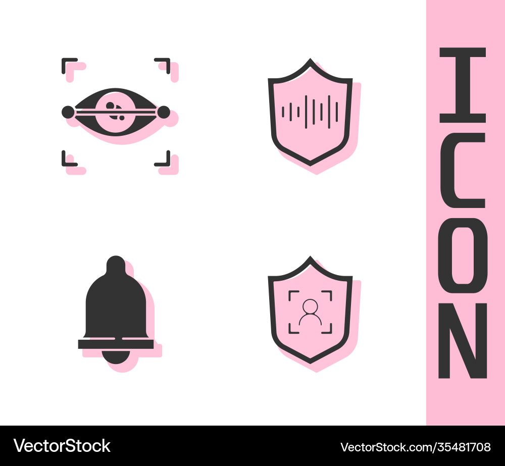 Set shield face recognition eye scan motion Set shield face recognition eye scan motion vector image