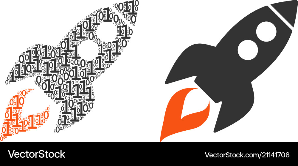 Space rocket launch composition of binary digits Space rocket launch composition of binary digits vector image