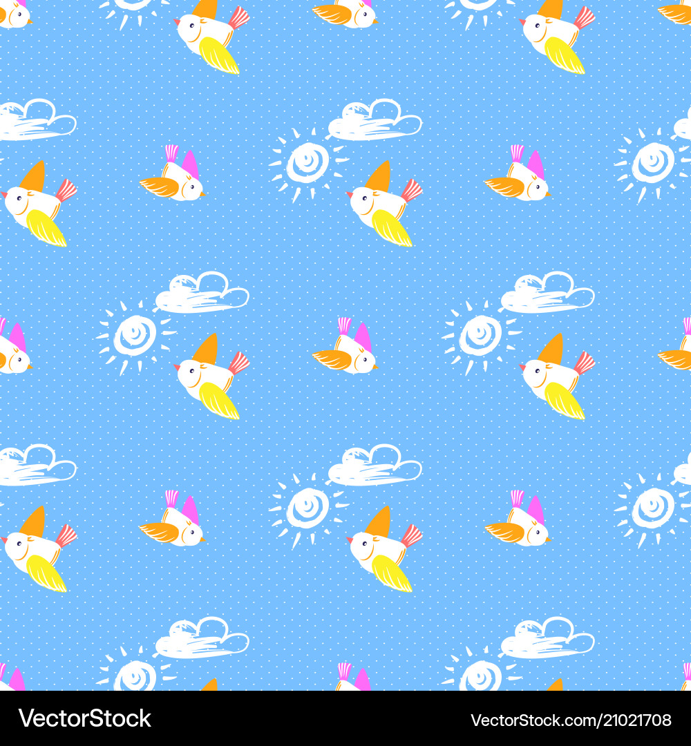 Sun bird with cloud pattern vector image