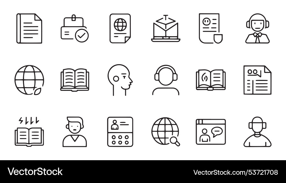 Web icon set in line style language translation Vector Image