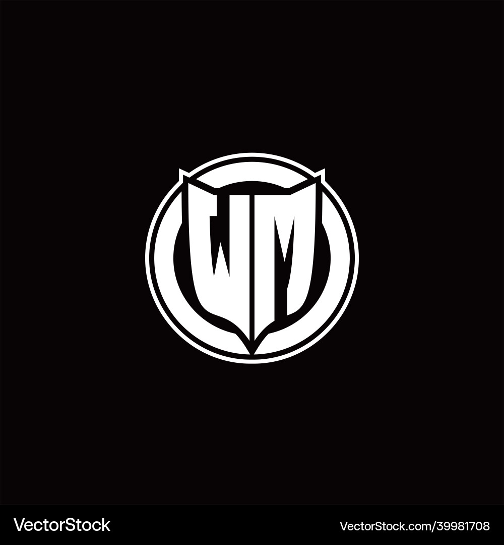 Wm logo monogram with shield and circluar shape vector image