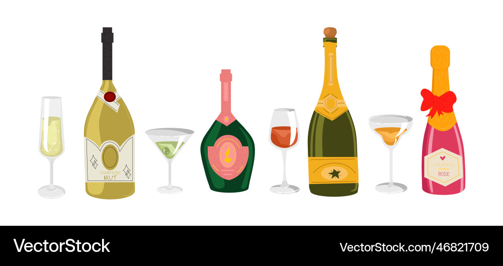 Champagnerflaschen mit Brille Set Vektorbild