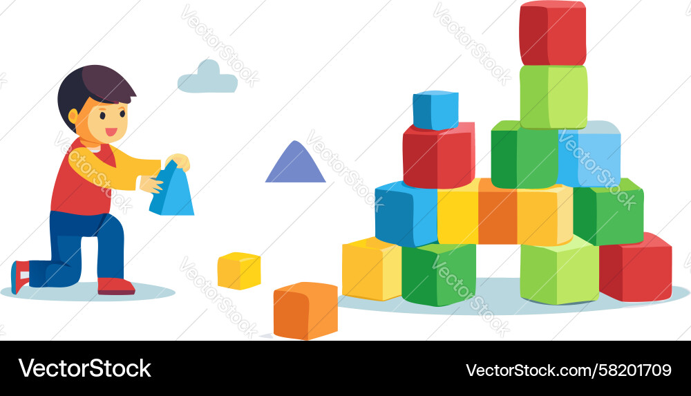 Child Playing with Colorful Blocks Vector Image