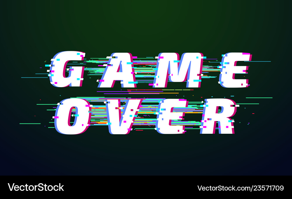 Glitch font game over distorted digital lettering Glitch font game over distorted digital lettering vector image