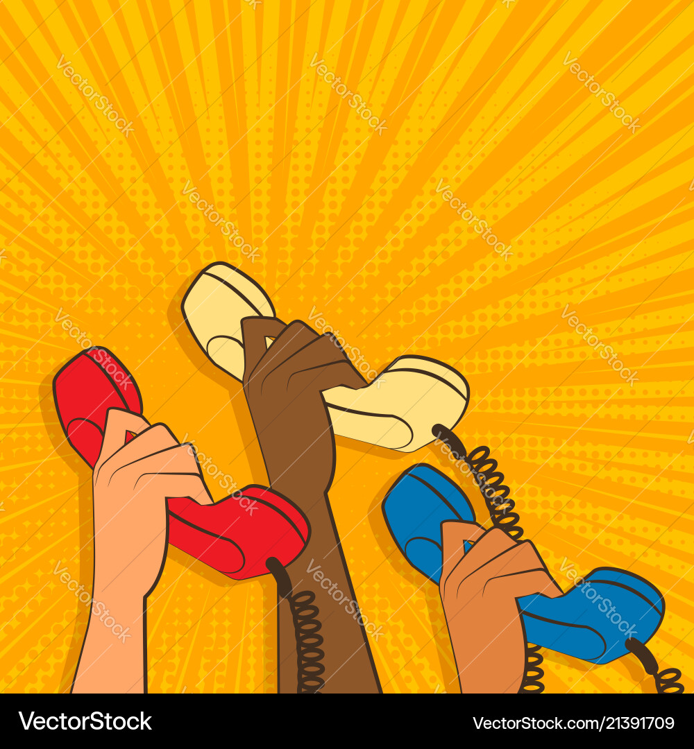 Hands with Telephone on Dots Background Vector Image