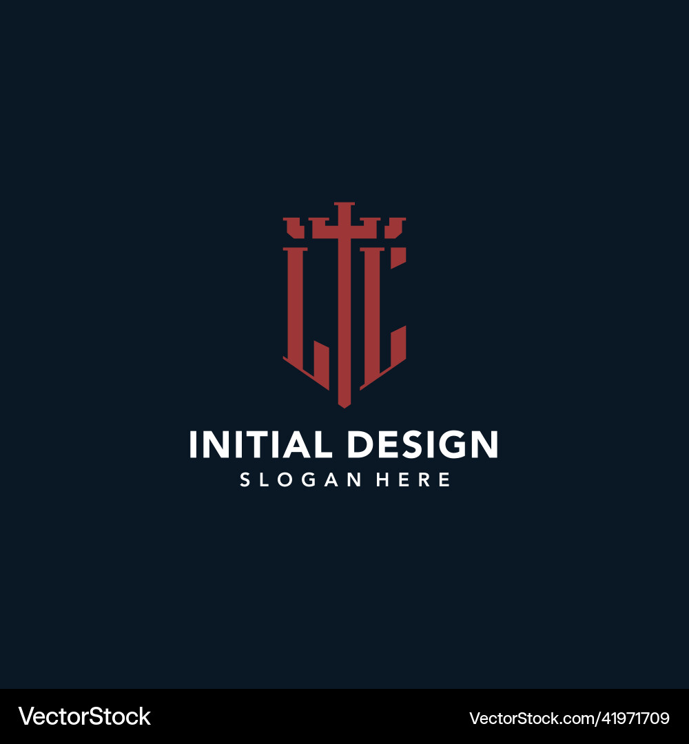 Ll initial monogram logos with sword and shield Ll initial monogram logos with sword and shield Vector Image