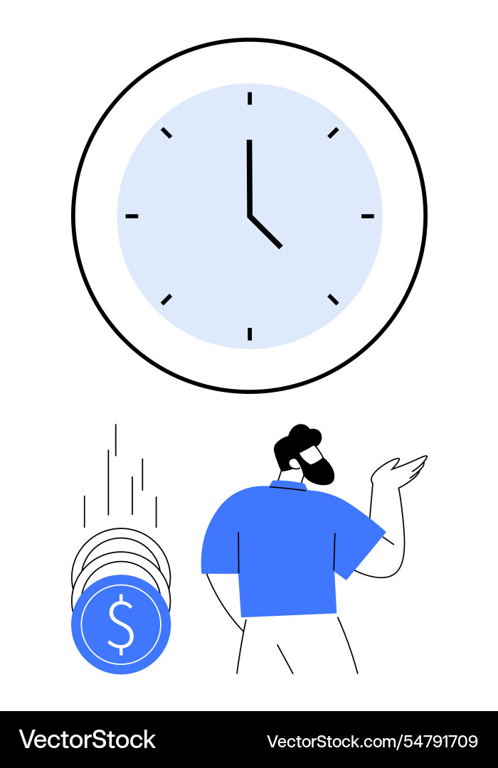 Man watching large clock with dropping coins Man watching large clock with dropping coins Vector Image