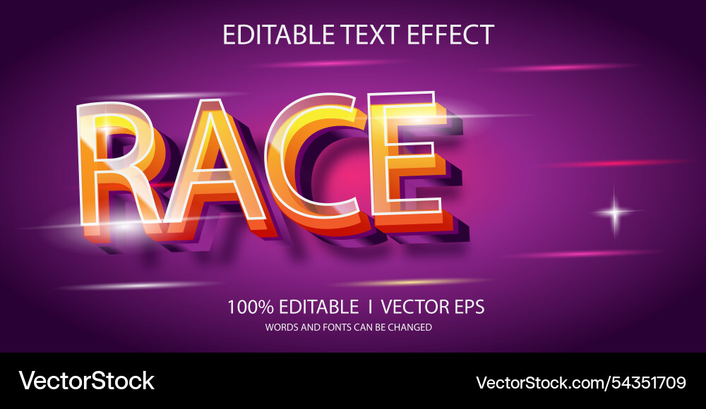 Race 3d text effect with modern style design Vector Image