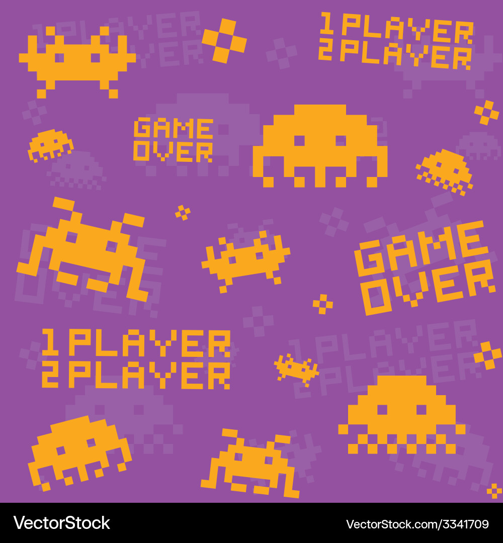 Retro Pixel Space Invaders Pattern Vector Image