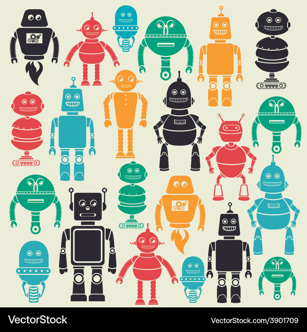 Robot Pattern on Beige vector image