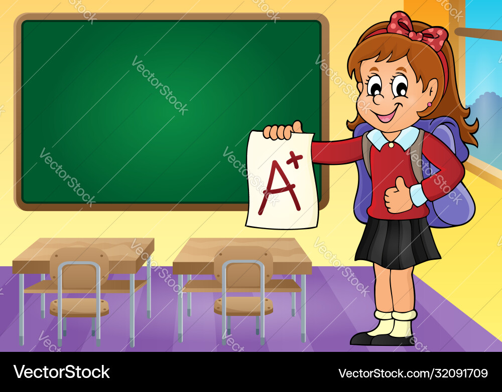 School girl with a plus grade theme 3 School girl with a plus grade theme 3 vector image