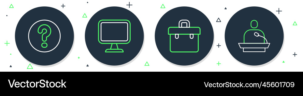 Set line computer monitor briefcase speech Set line computer monitor briefcase speech vector image