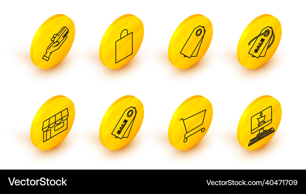 Set line shopping cart on screen computer price Set line shopping cart on screen computer price vector image