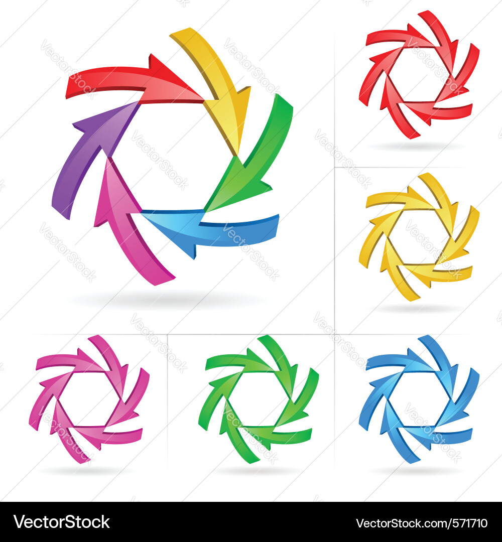 3d arrow color sketchy design elements set 5 vector image