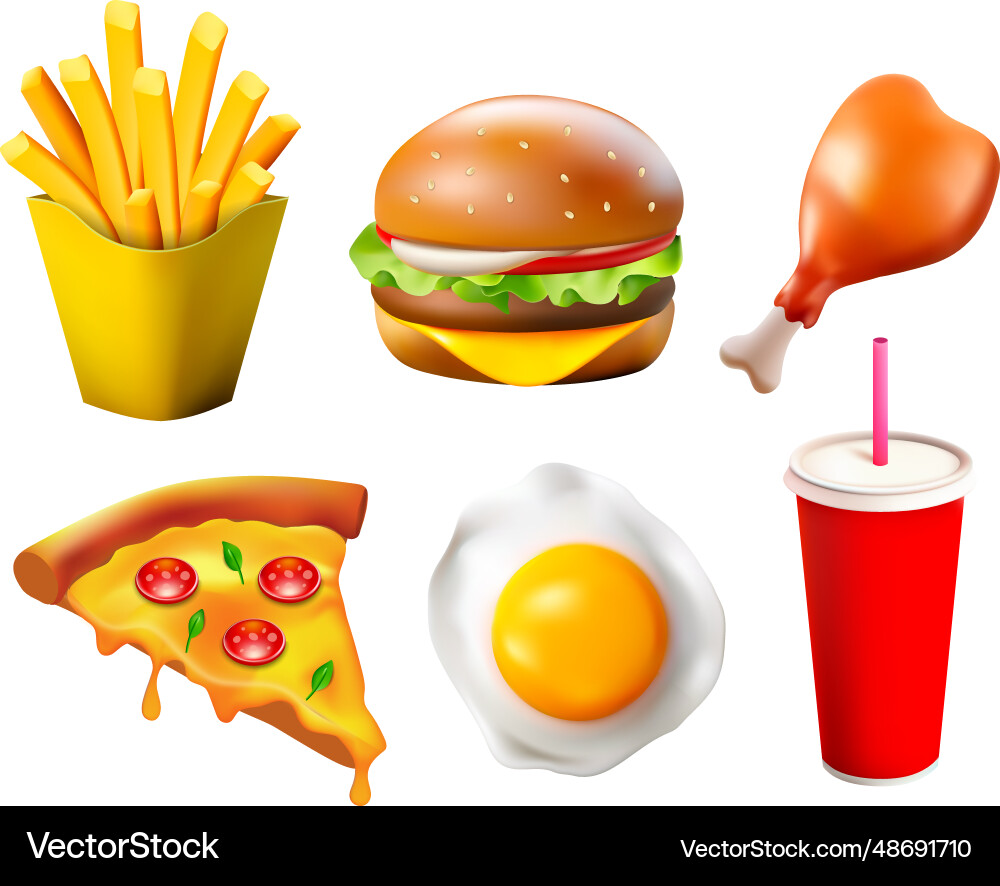 3d food icon set fast realistic cartoon 3d food icon set fast realistic cartoon vector image