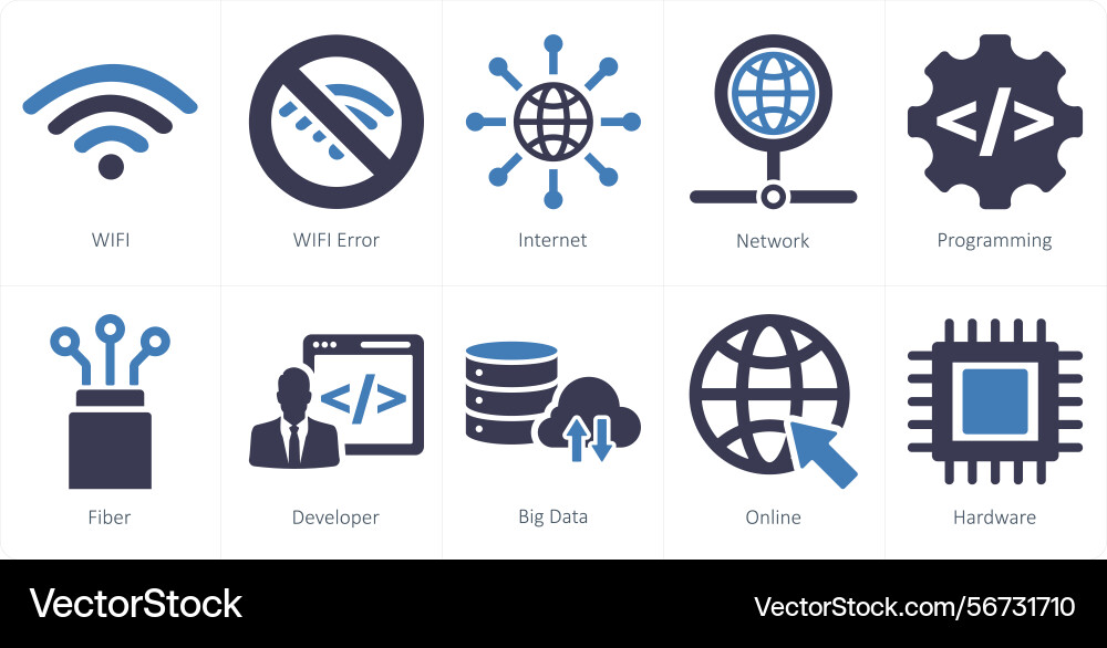 A set of 10 internet computer icons as wifi vector image