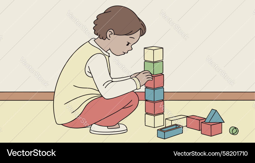 Child Building Block Tower Vector Image