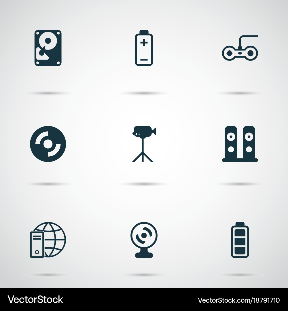 Computer icons set with loudspeakers hdd vector image