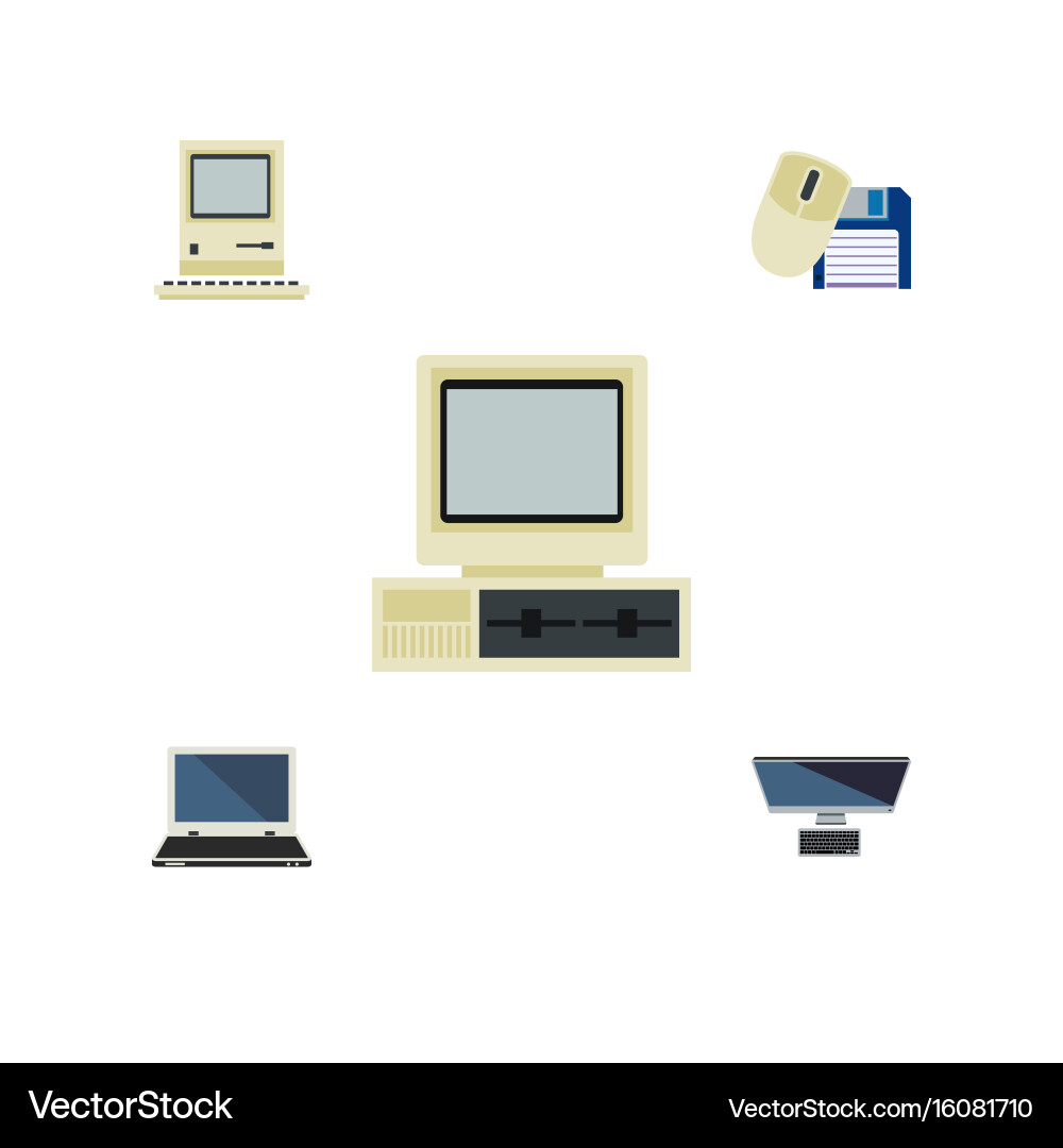 Flat icon laptop set of pc computer notebook vector image