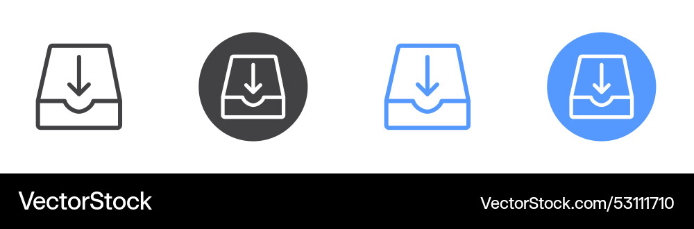 Inbox icon flat set in black and white color vector image