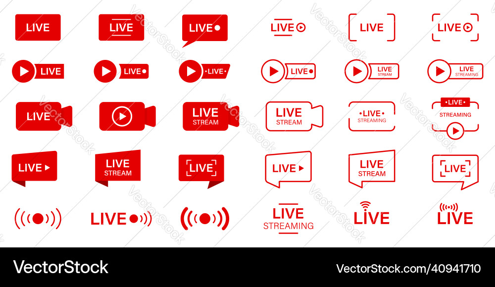 Live stream line icon online broadcast buttons Live stream line icon online broadcast buttons vector image