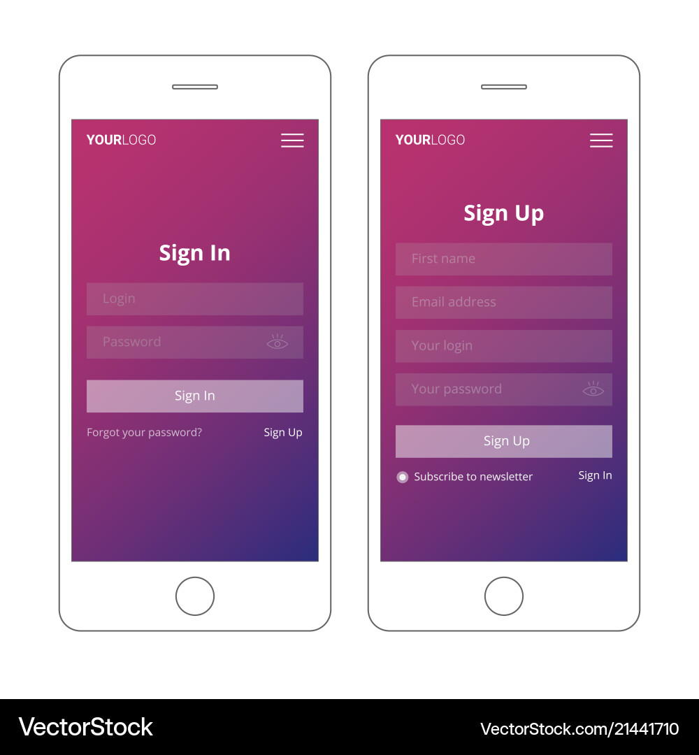 Login screen and sign in form template for mobile Login screen and sign in form template for mobile vector image